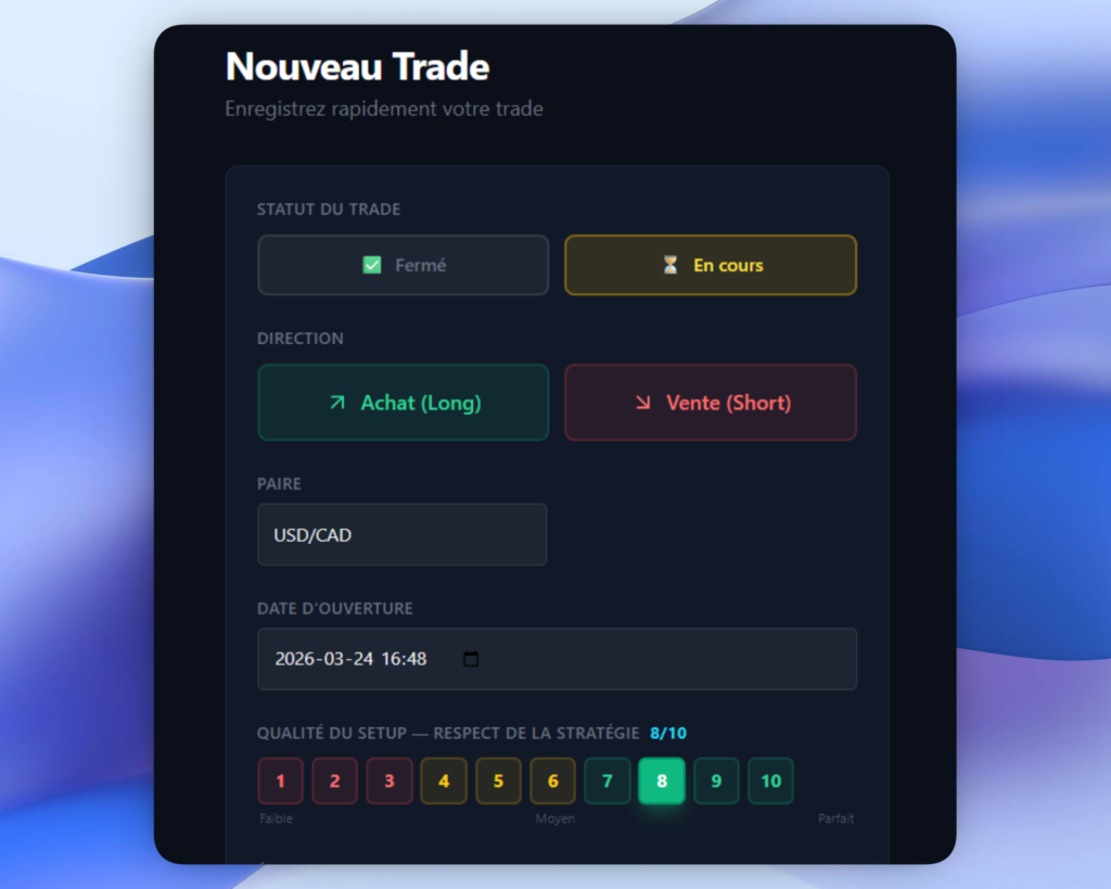 Enregistrer un trade en cours forexlog journal de trading