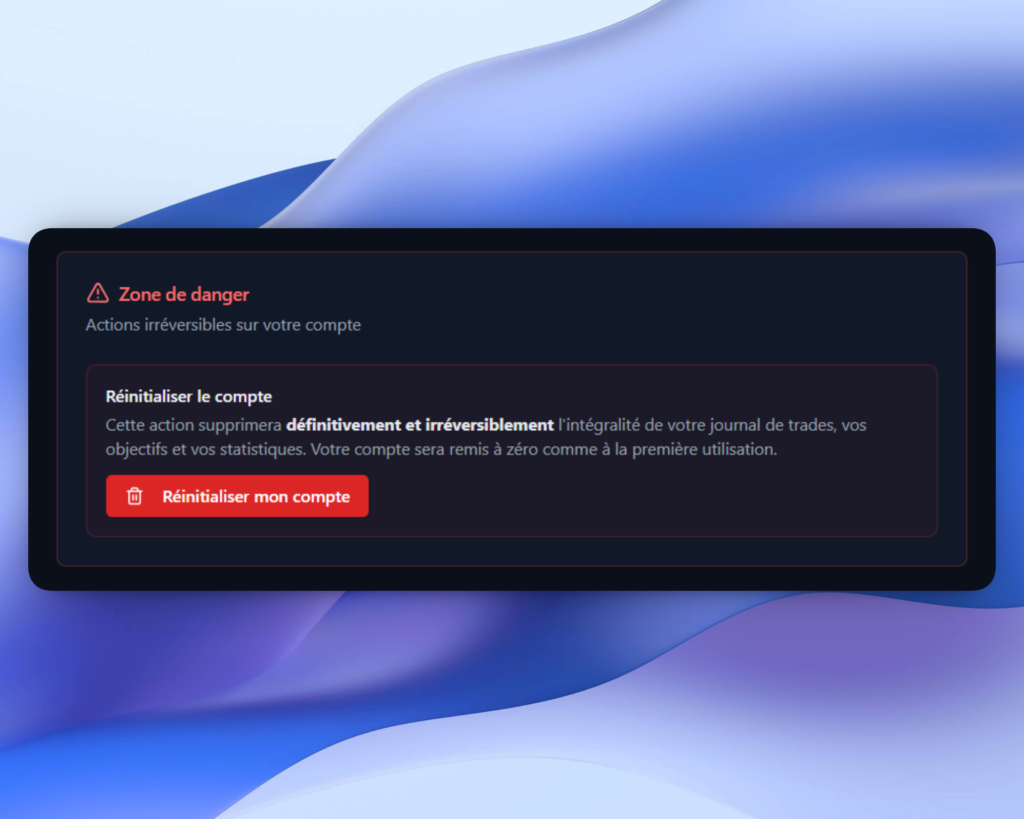 journal trading forexlog reinitialiser compte