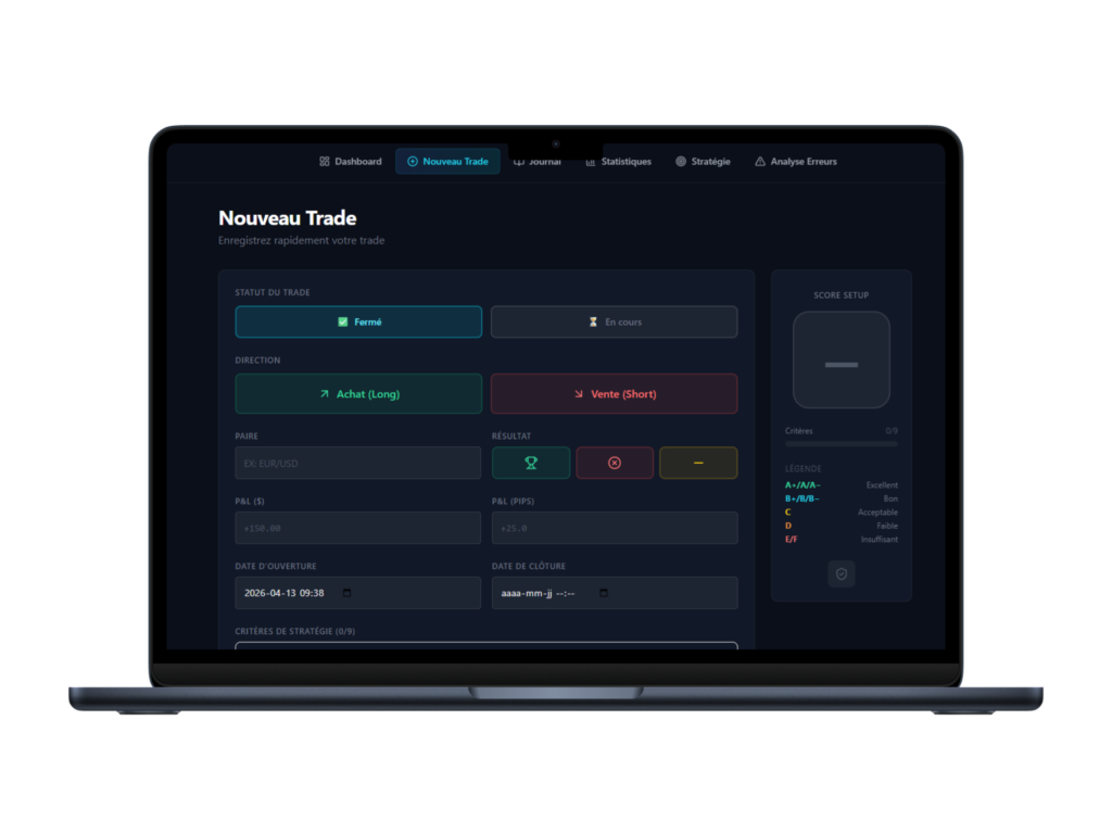 Nouvelle interface pour ajouter un trade journal de trading