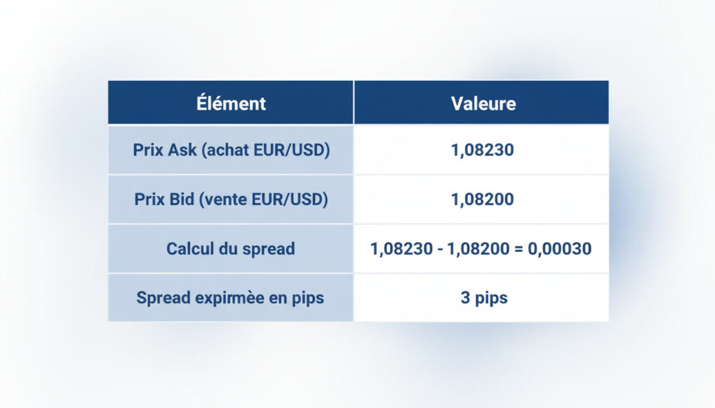 Tableau pour expliquer comment calculer les pips
