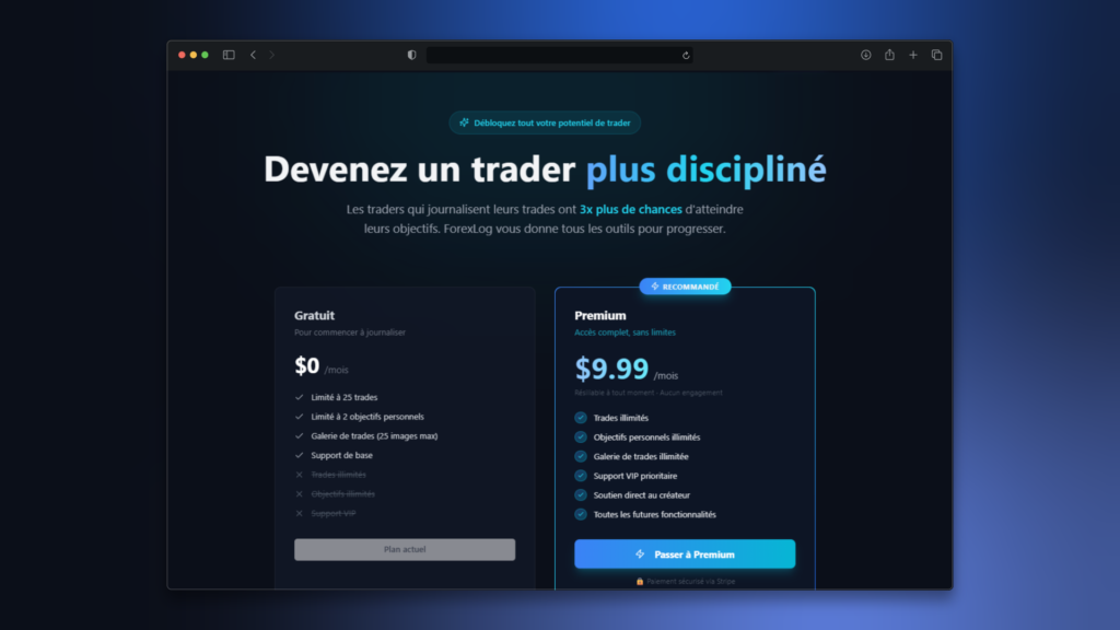 ForexLog fonctionnalités abonnement premium